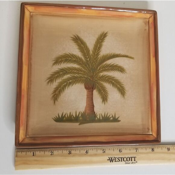 Clay Art Vintage Palm Tree Square‎ Salad Plates Set of 4 - Picture 5 of 8